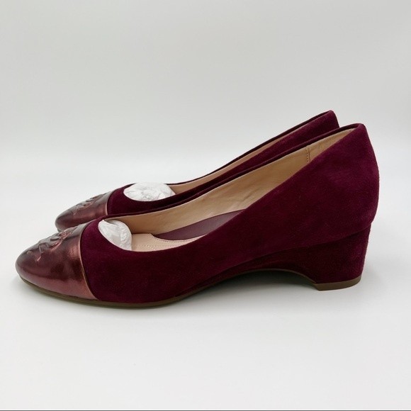 Taryn Rose Womens Size 5 Babe Metallic Suede Leather Wine‎ Plum Fig Pumps Heels - Picture 6 of 14
